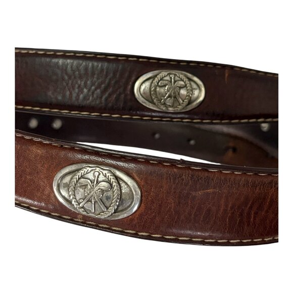 Vtg Fossil Italian Full Grain Cowhide Leather Belt w/ Silver-Tone Golf Clubs - Picture 3 of 7